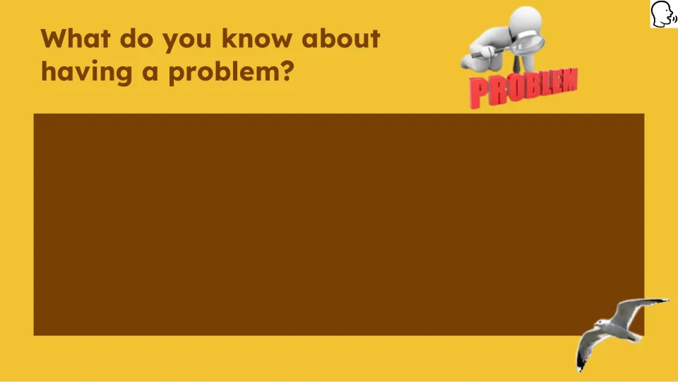 Book study opening prompt asks, 'What do you know about having a problem?' and provides space to respond