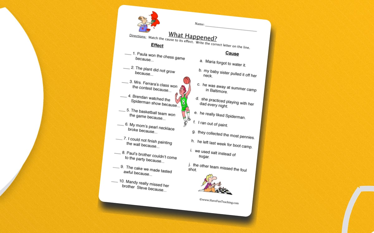 What Happened Cause Effect Matching Worksheet preview: Six effect statements