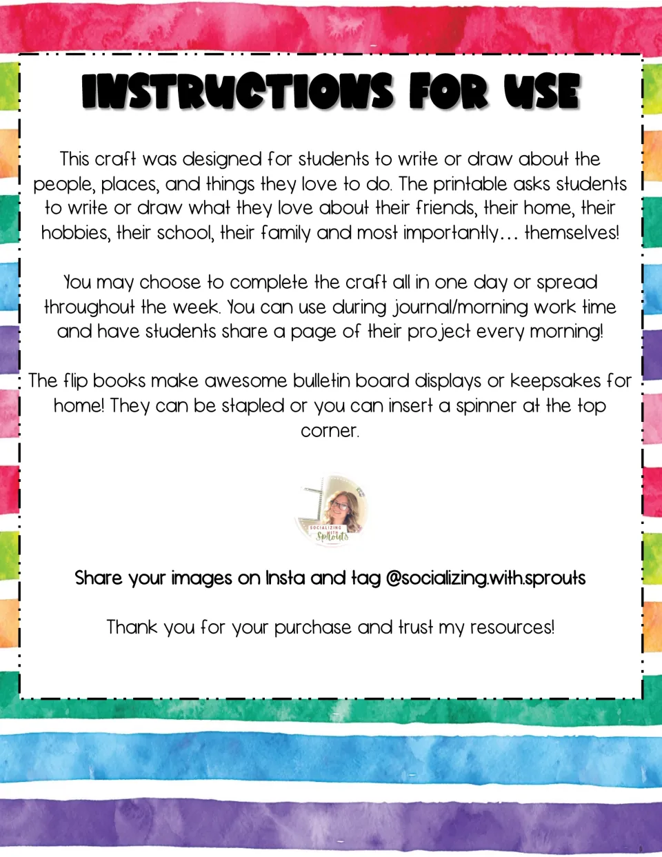 Instructions for use: students write or draw what they love about friends, home, hobbies, school, family and self