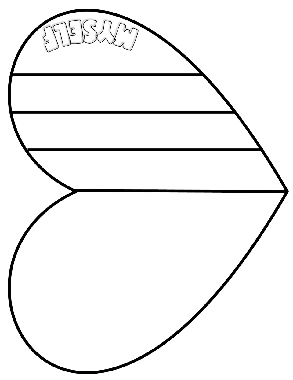 Myself cut-out piece: largest heart layer of the flip book, with a Myself tab and space to write or draw