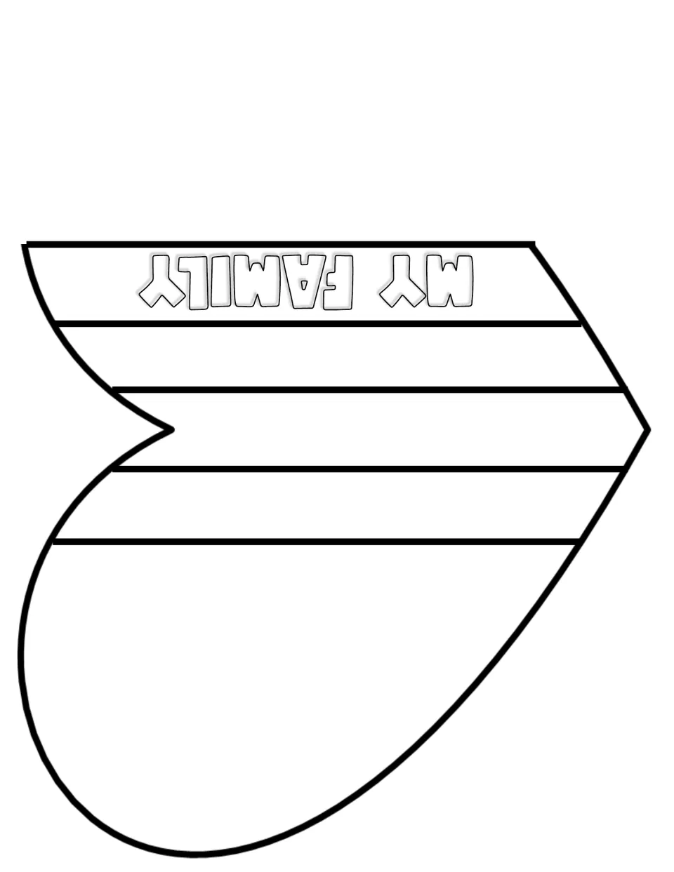 My Family cut-out piece: heart flip book layer with a My Family tab where students write or draw about family