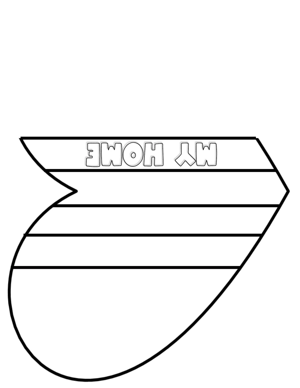 My Home cut-out piece: heart flip book layer with a My Home tab where students write or draw about home