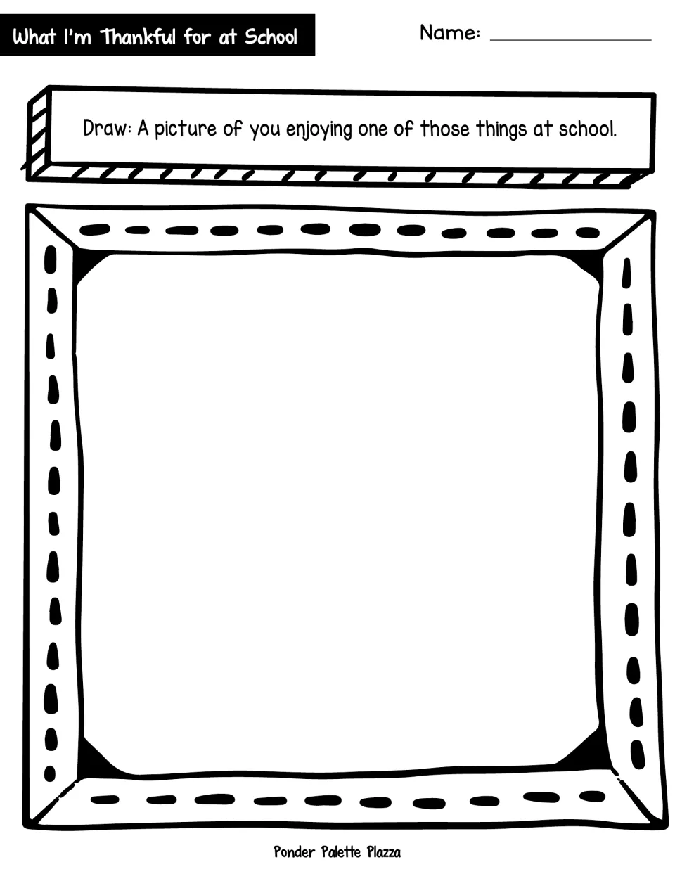 Thankful-at-school drawing: students draw a picture of themselves enjoying one of the school things they wrote about