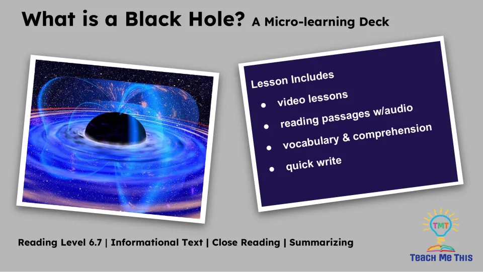 Lesson overview lists video lessons, reading passages with audio, vocabulary and comprehension, and quick write