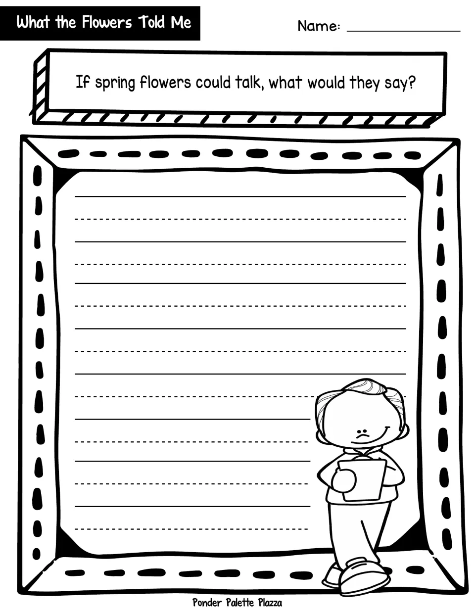 Spring creative writing prompt: students imagine what talking spring flowers would say and write their response