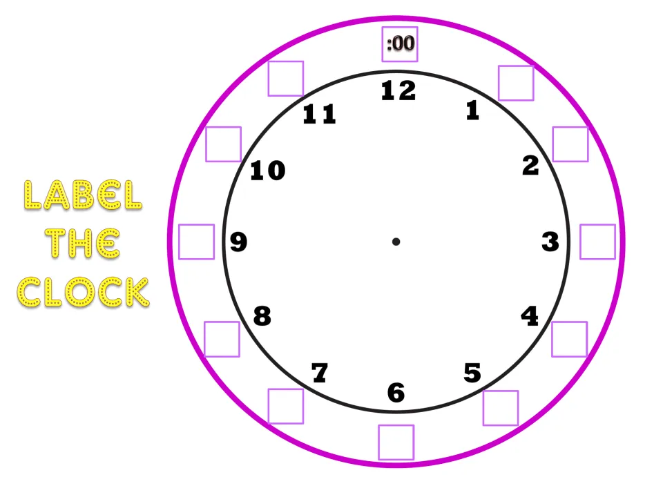Label the Clock: students write the minutes around a clock face, starting from :00 at 12, counting by fives