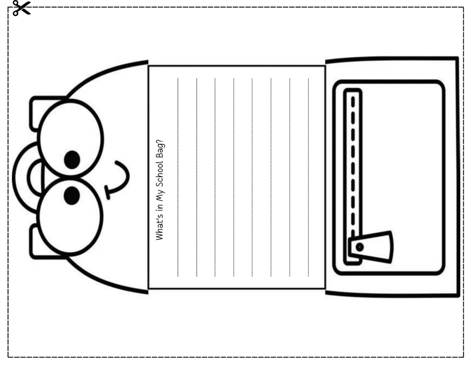 Backpack face craft template: students write an open response to the prompt What's in My School Bag? and cut out the bag