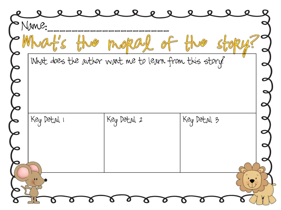 Moral graphic organizer: students write what the author wants them to learn, then support it with three key details