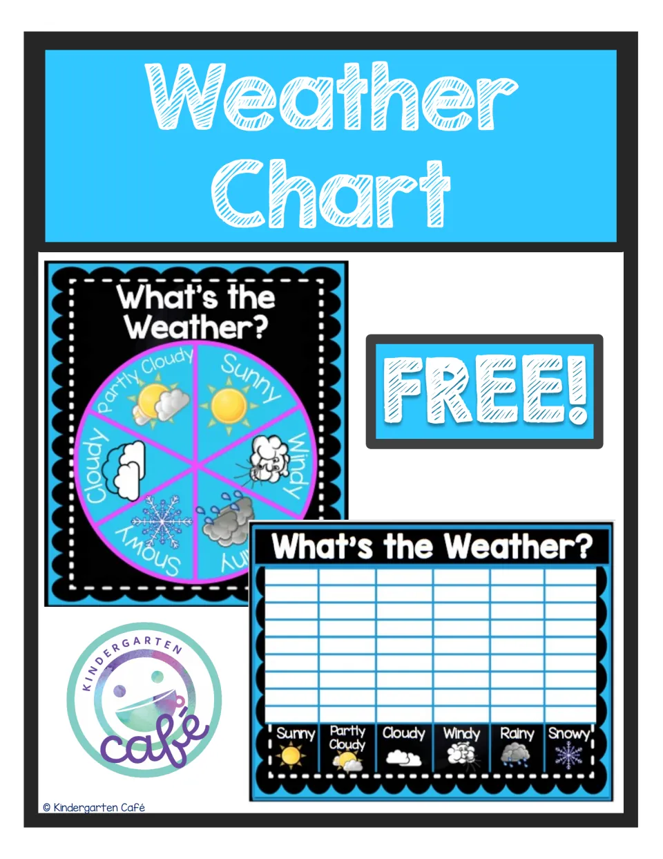Cover of the weather resource showing the six-category spinner and matching weather recording chart.