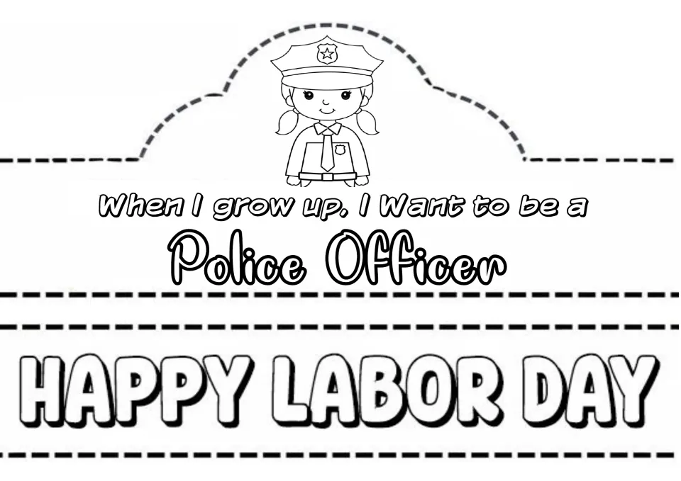Police officer crown with a girl in a star-badge cap and tie, the career sentence and a Labor Day band to cut out