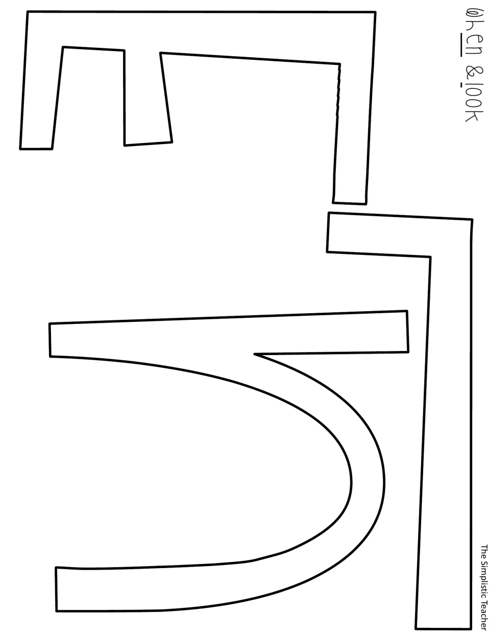 Outline E, n, and L cutout letters for “When” and “Look,” part of the classroom door decoration’s message