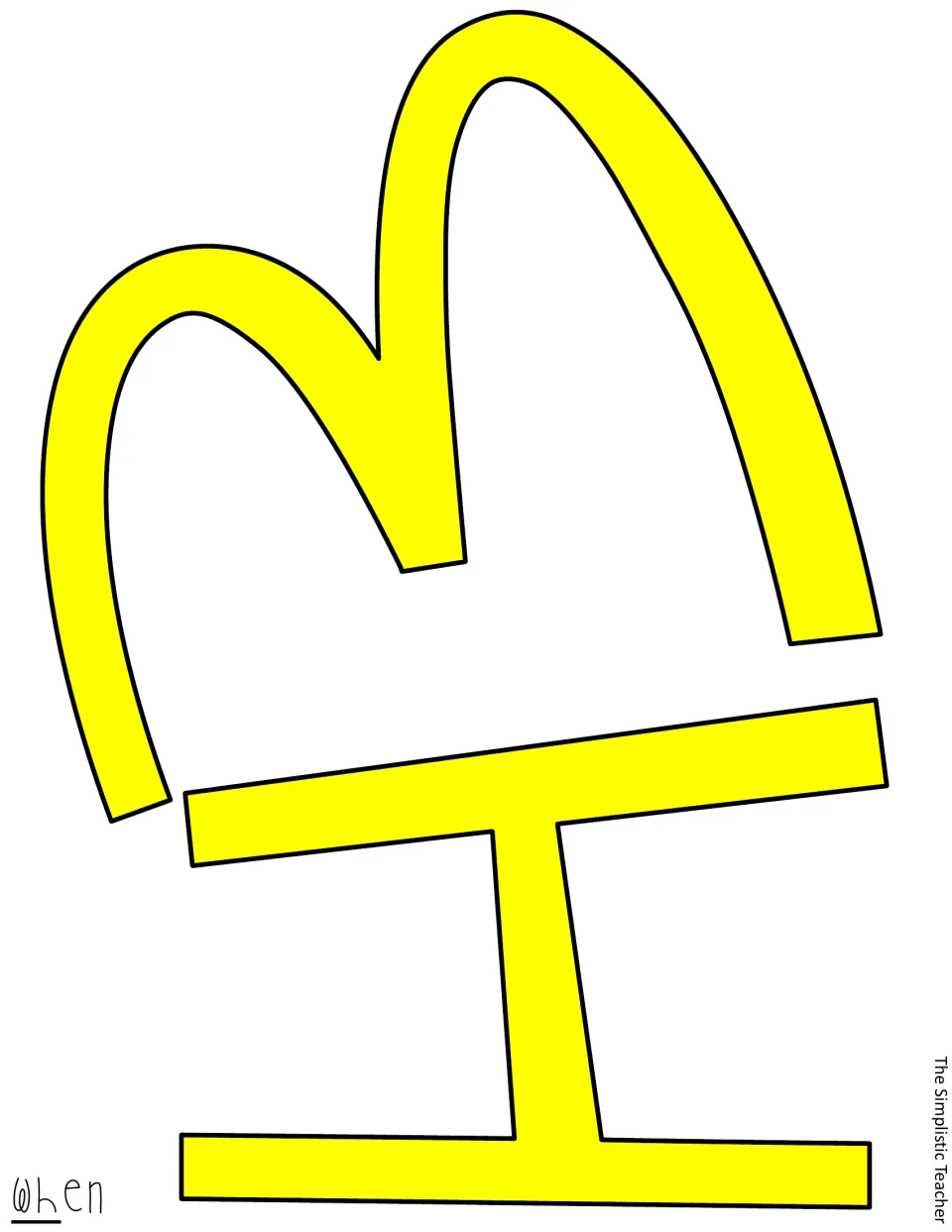 Yellow W and H cutout letters for “When,” providing the color version for the classroom door display