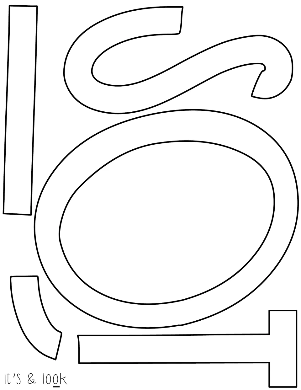 Outline I, T, S, apostrophe, and O cutouts for “It’s” and “Look” in the classroom door decoration message