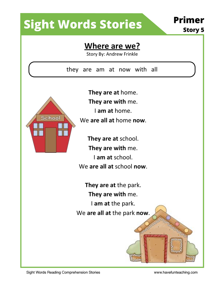 Where are We? Primer Sight Words Reading Comprehension Worksheet teaching resource preview