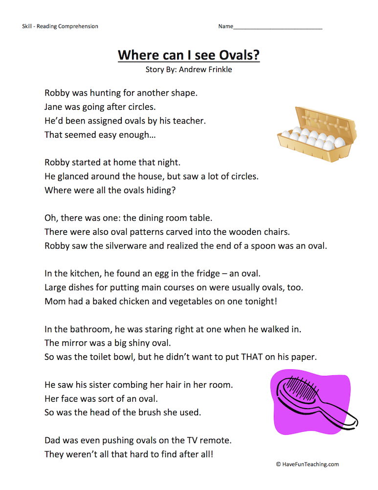 Where Can I See Ovals? Reading Comprehension Worksheet teaching resource preview