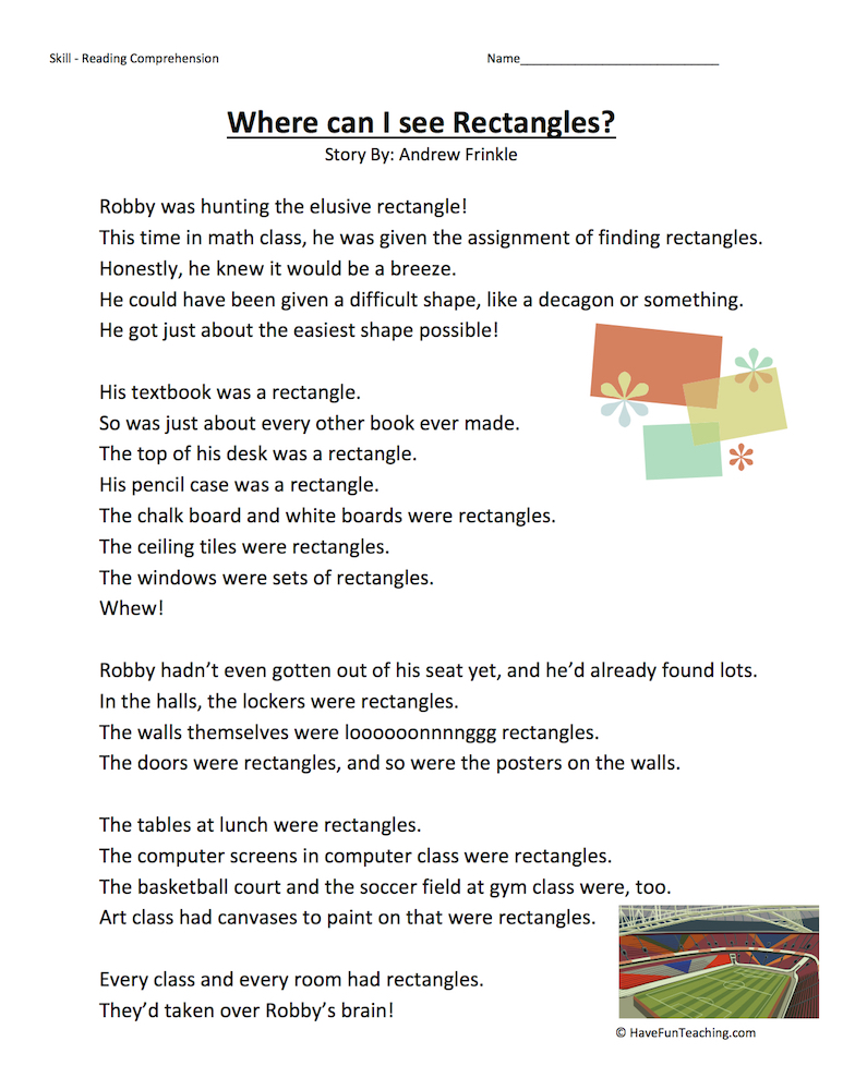 Where Can I See Rectangles? Reading Comprehension Worksheet teaching resource preview