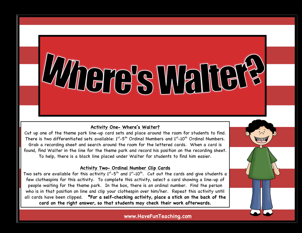 Where's Walter Ordinal Numbers Activity teaching resource preview