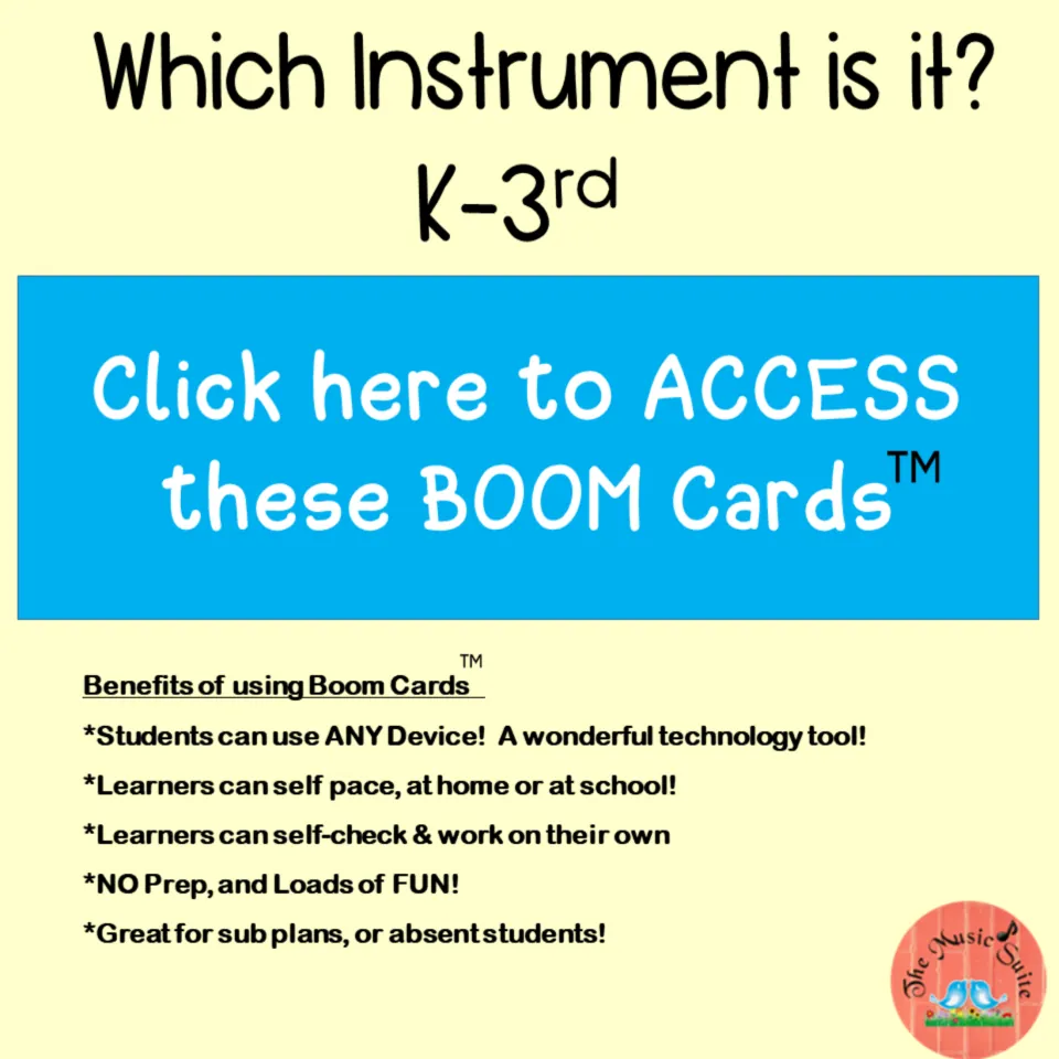 Access page for the instrument Boom Cards, with a link and notes on self-paced, self-checking practice