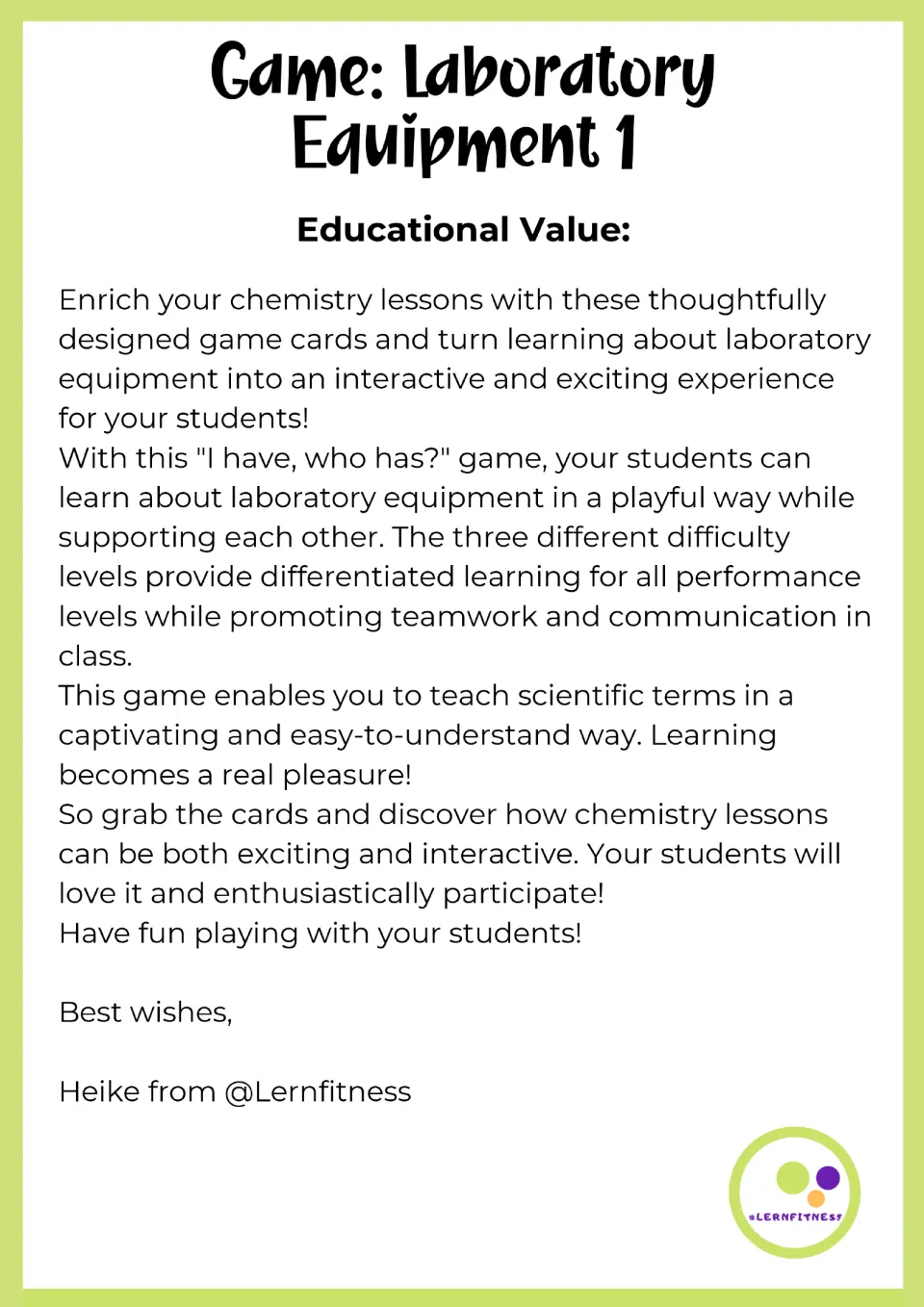Educational Value note from the author describing the I have, who has? card game and its three difficulty levels