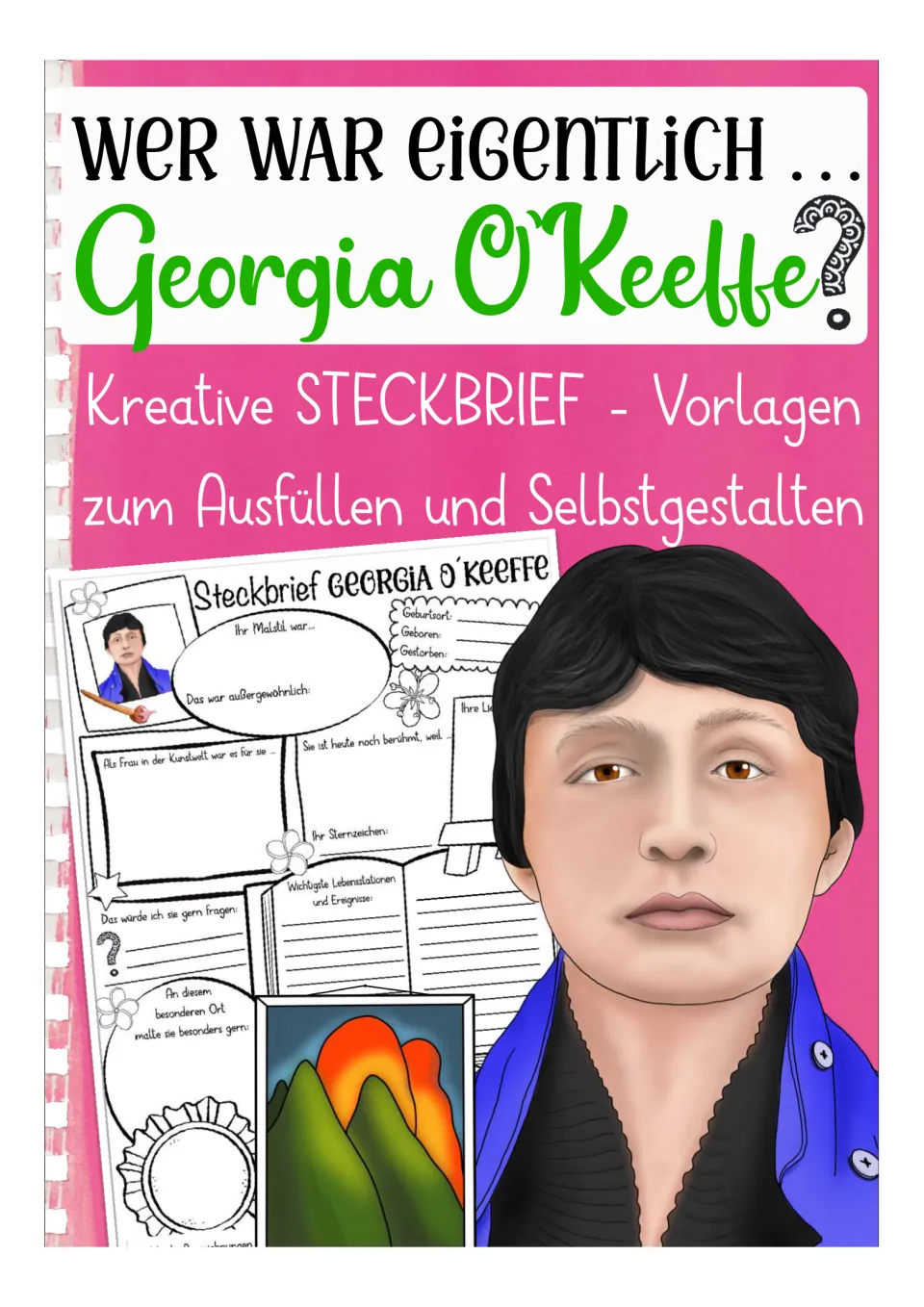 German profile resource cover introducing Georgia O’Keeffe and templates to fill in and personalize