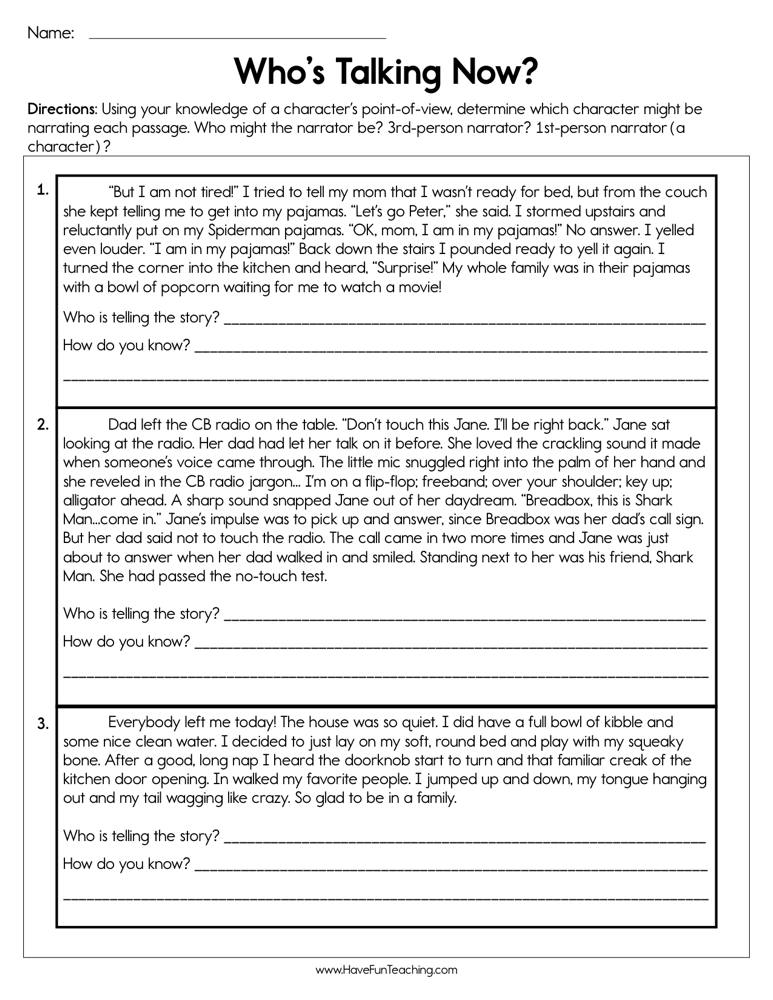 Who Is Talking Now Worksheet teaching resource preview