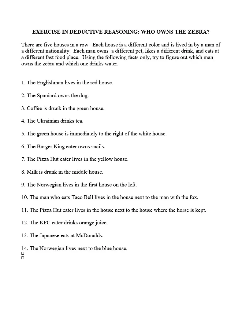 Who Owns the Zebra - Deductive Reasoning Exercise – cover
