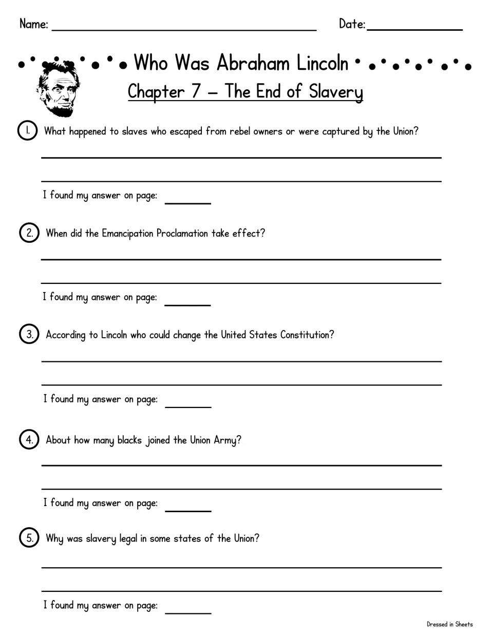 Chapter 7, The End of Slavery: questions on the Emancipation Proclamation and Black Union soldiers, citing pages