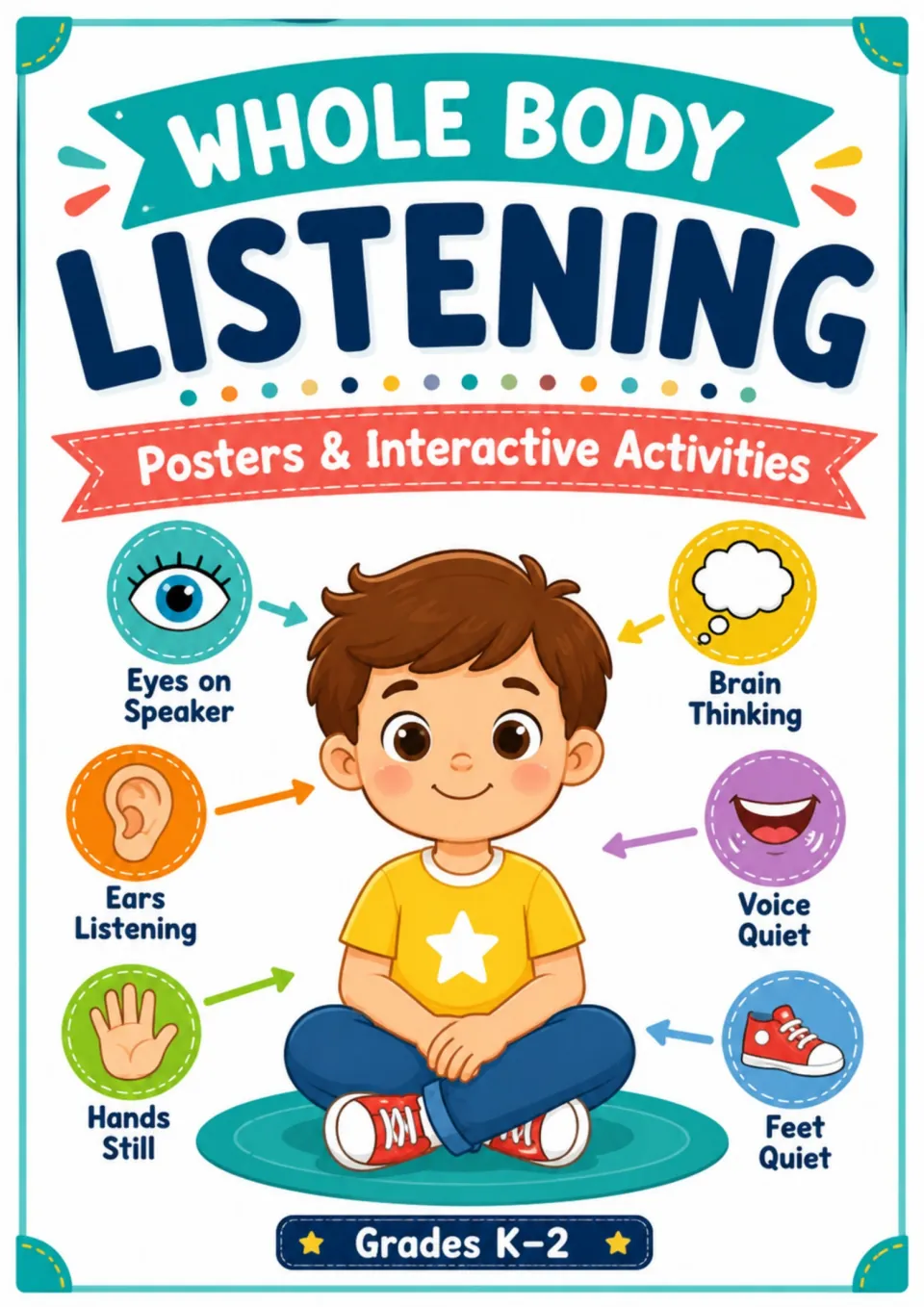 Cover of Whole Body Listening: Posters & Interactive Activities for grades K–2, showing six listening cues