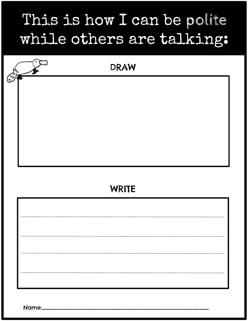 Politeness draw-and-write chart asks students to show how they can be polite while others are talking