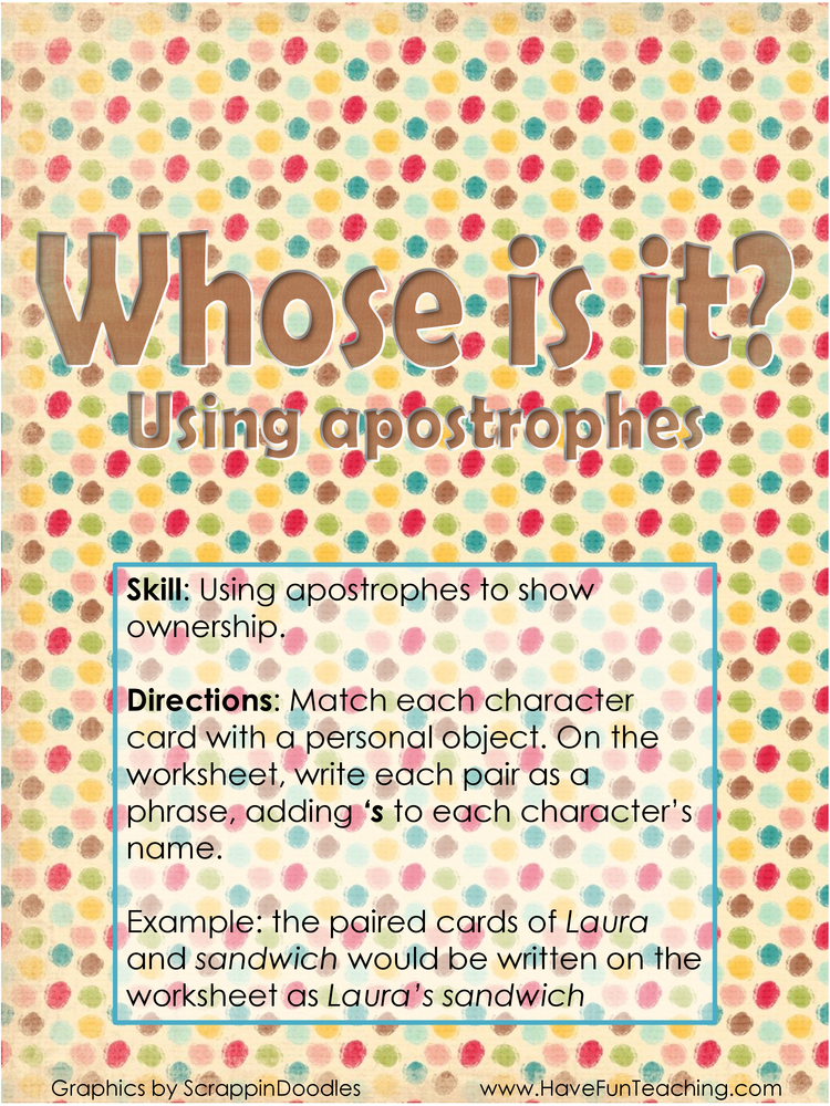 Whose Is It Apostrophe Activity teaching resource preview