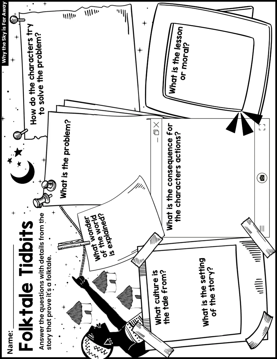 Folktale Tidbits: students answer questions on culture, setting, problem, moral and the wonder of the world explained