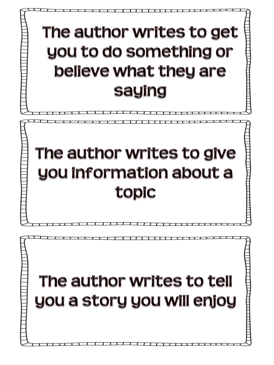 Definition cards: students match each meaning (get you to believe, give information, tell a story) to its purpose