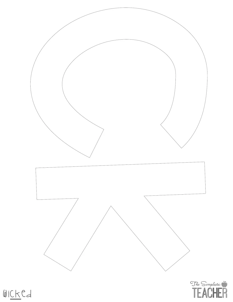 Outline cut-out letters c and k for the word 'wicked', arranged sideways to fit one sheet for printing on colored paper