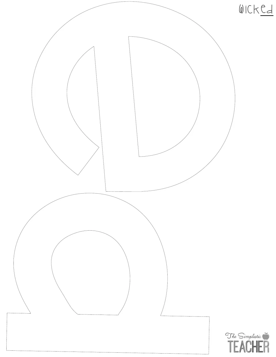 Outline cut-out letters e and d that finish the word 'wicked', rotated on the page for cutting from cardstock
