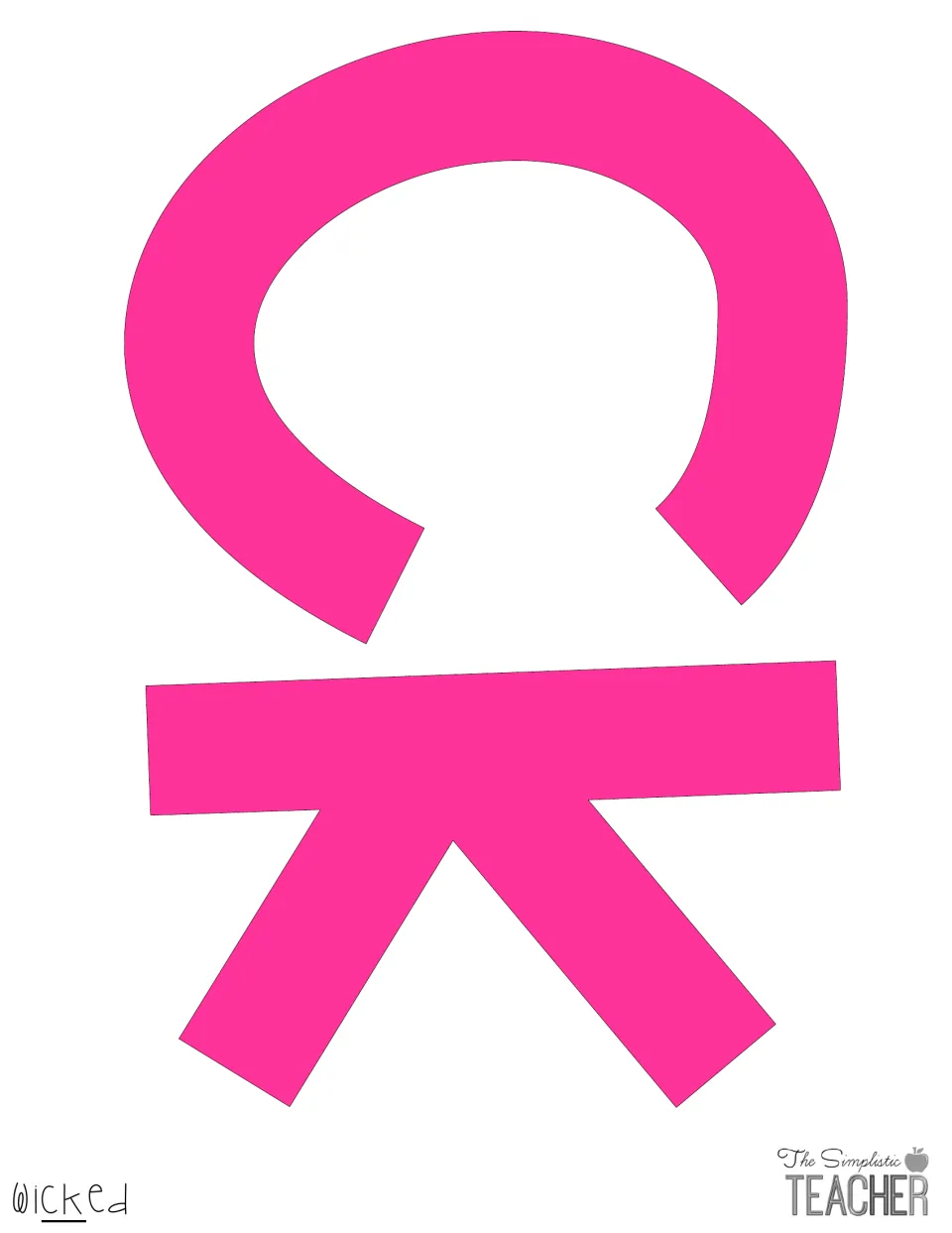 Hot pink cut-out letters c and k for the word 'wicked', placed sideways on the sheet for printing in color