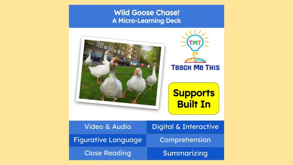 Micro-learning deck cover introducing figurative language, close reading, comprehension, and summarizing
