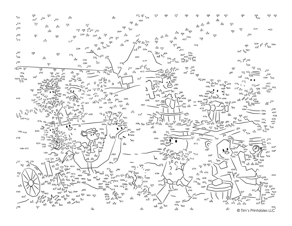 Western town dot-to-dot: students connect nearly 1,000 numbered dots in order to reveal animal cowboys on a main street