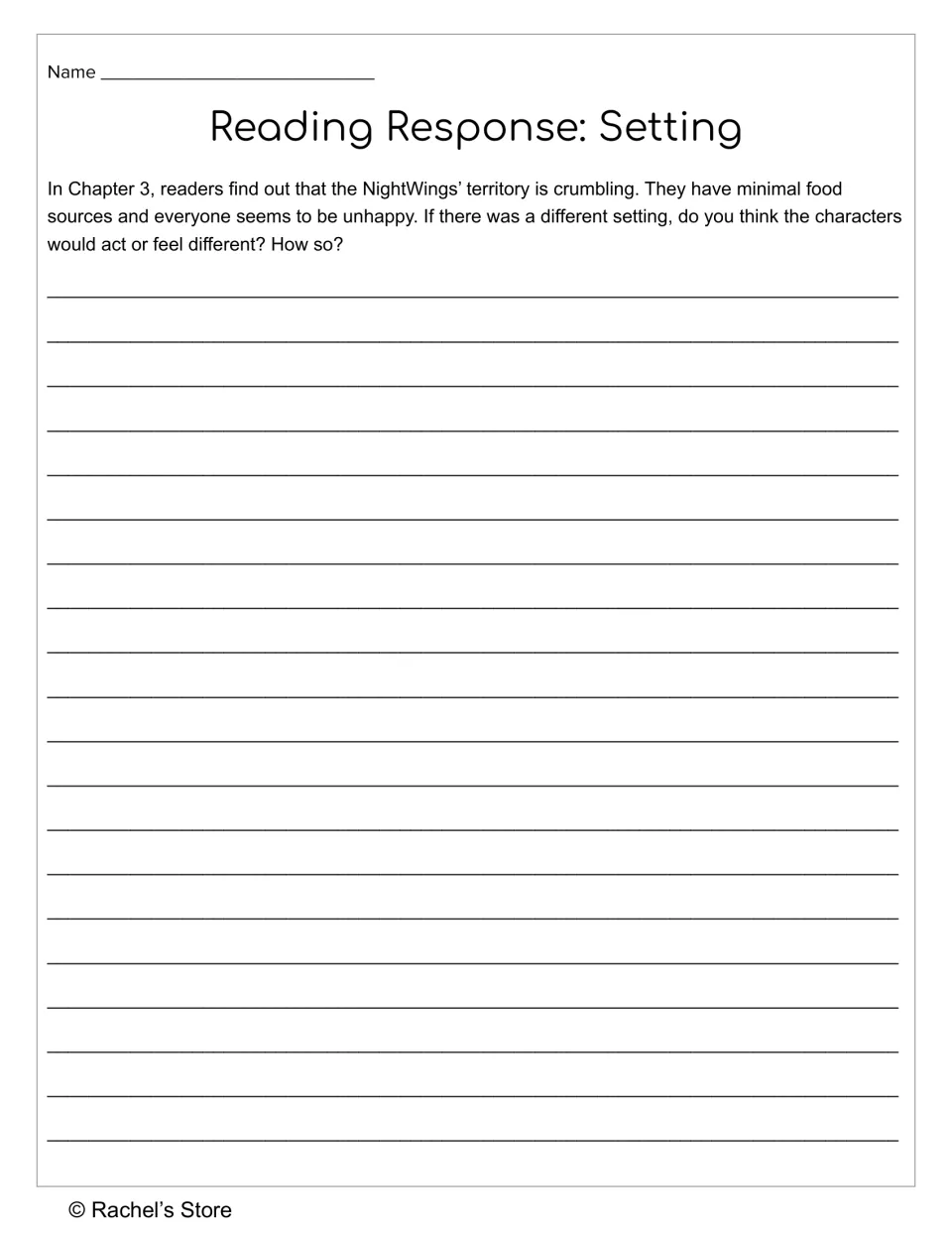 Chapter 3 reading response asking how a different setting could change the characters’ actions or feelings