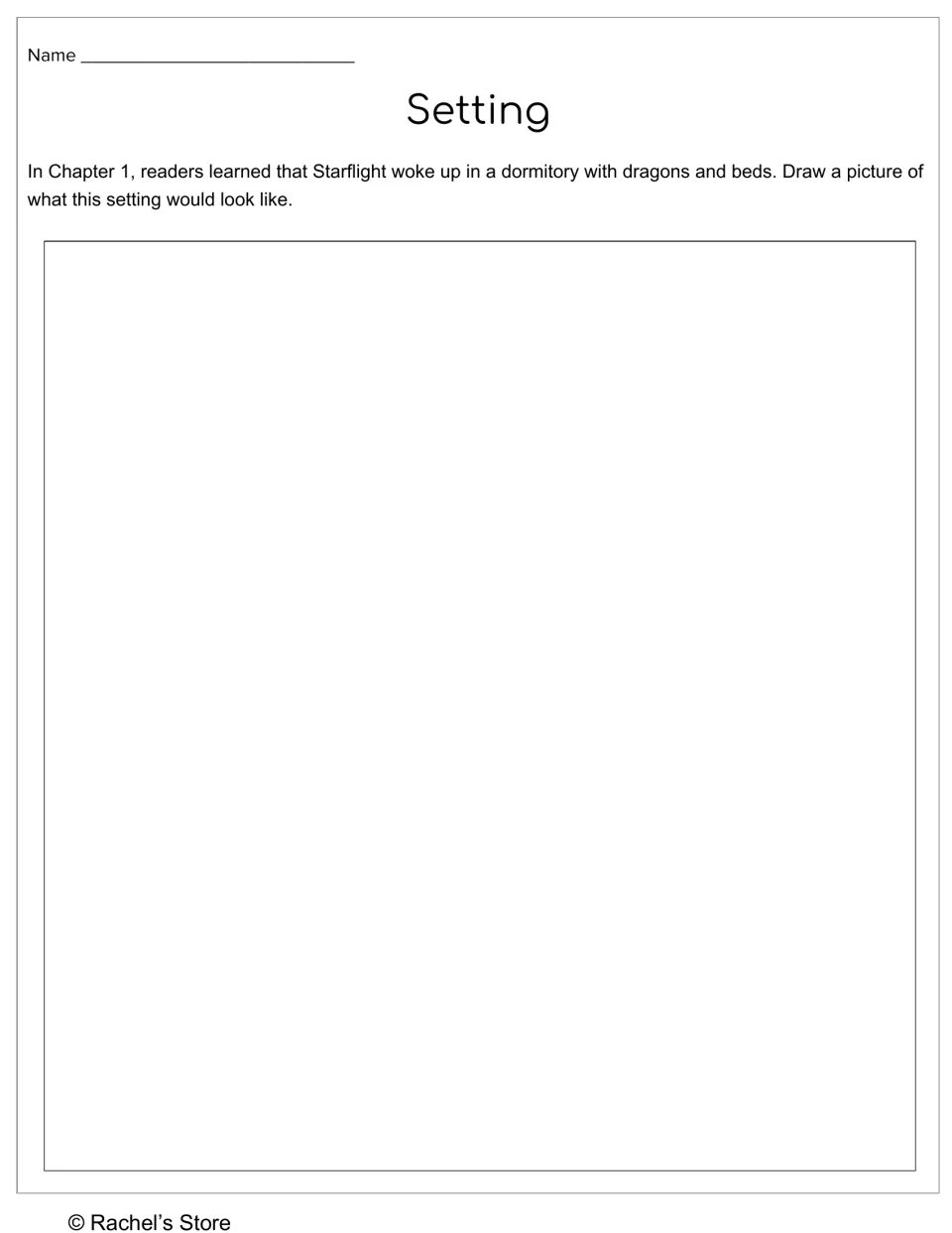 Setting worksheet asks students to draw the dormitory where Starflight wakes up with dragons in chapter 1