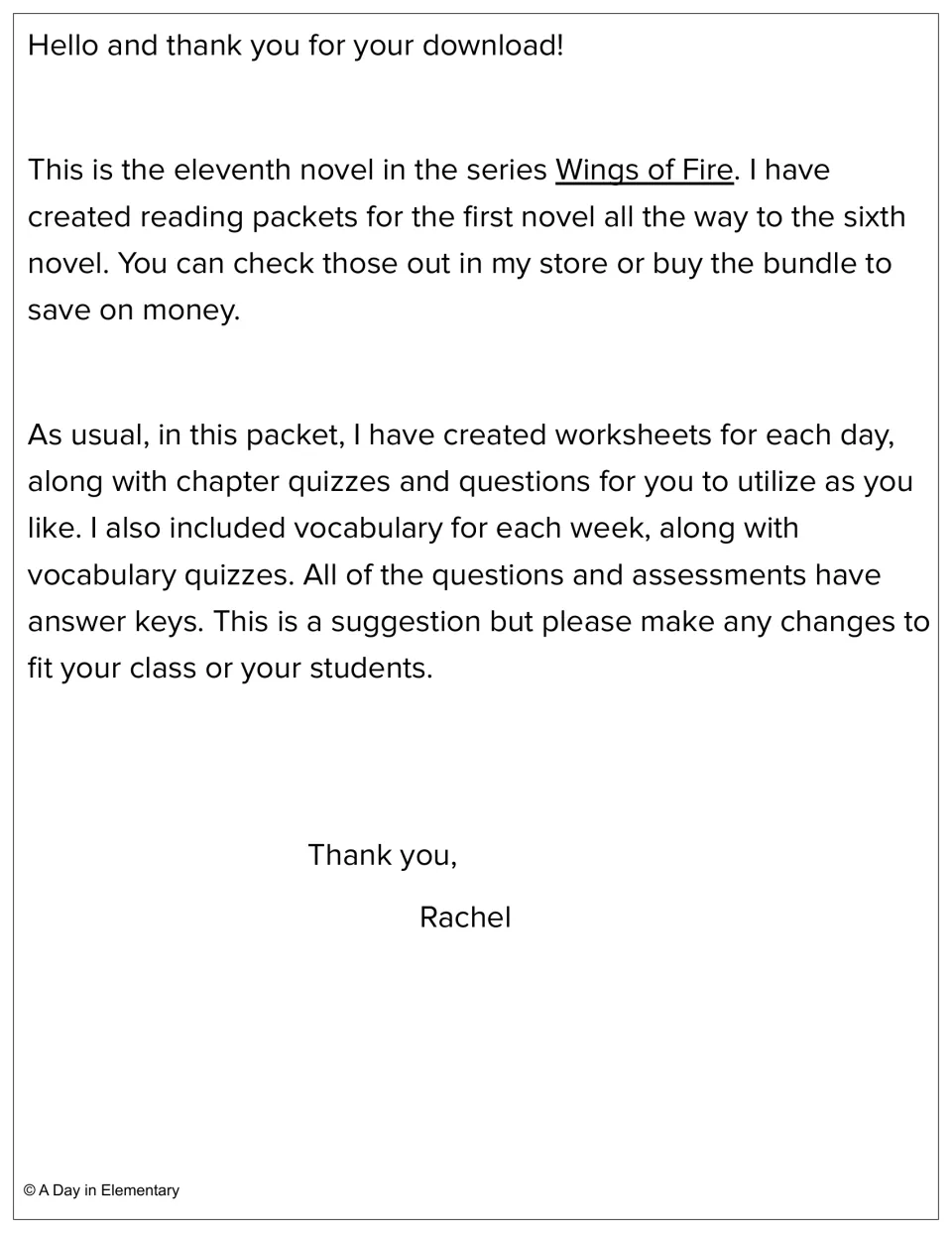 Novel study introduction explains daily worksheets, weekly vocabulary, chapter quizzes, and answer keys