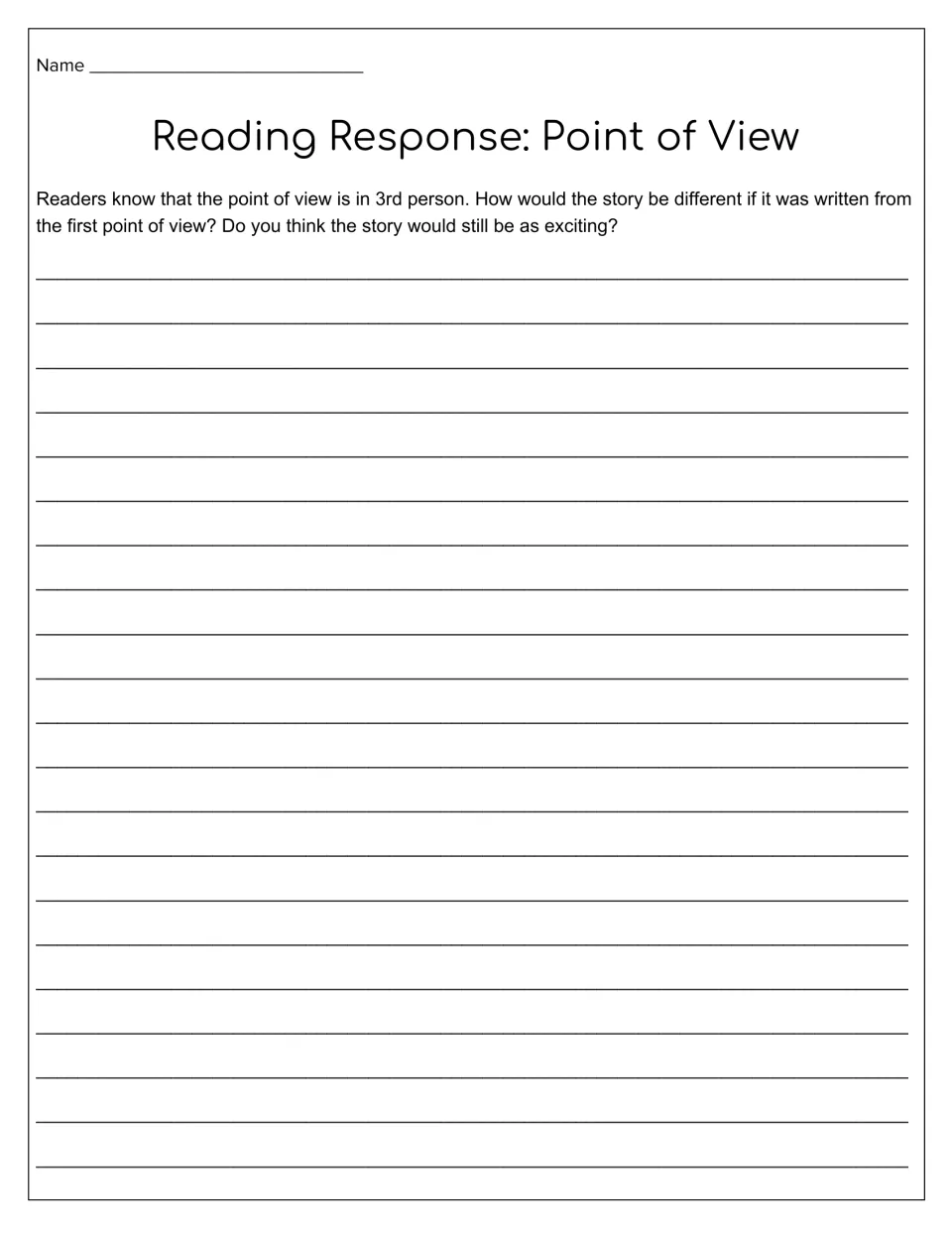 Point of view reading response asks how first-person narration would change the story and its excitement