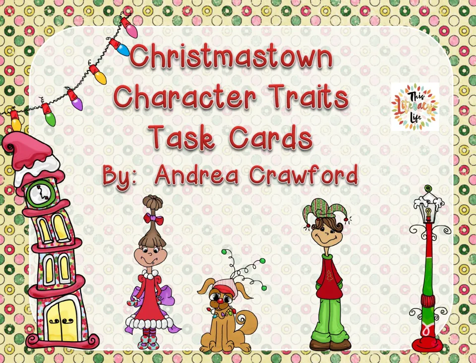 Cover for the Christmastown character traits task card set, identifying Andrea Crawford as the author