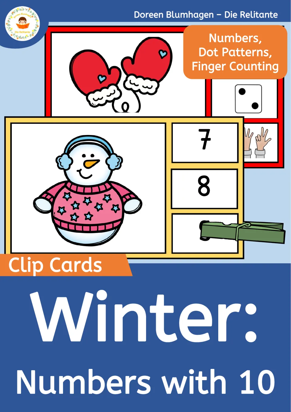 Winter counting clip-card cover showing sample cards with numerals, dot patterns, and finger counting