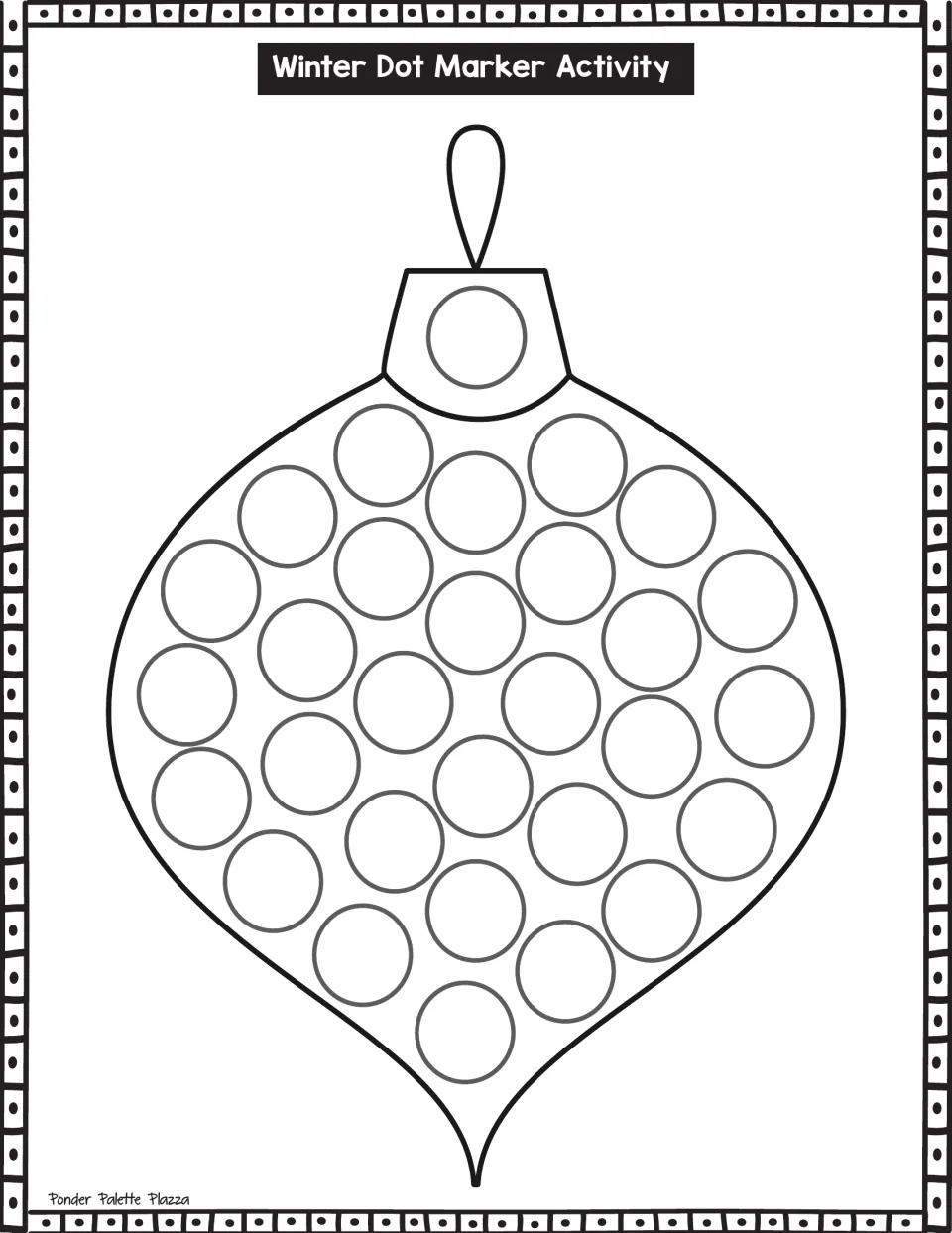 Christmas tree ornament with hanging loop: students dot-stamp the circle on the cap and the rows of circles on the bulb