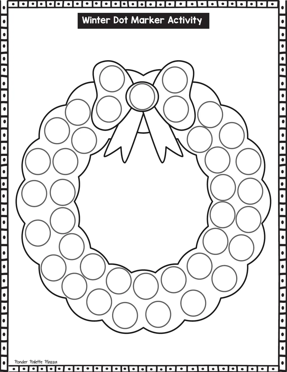 Round wreath topped by a bow: children stamp dot marker color into the ring of circles around the wreath and on the bow
