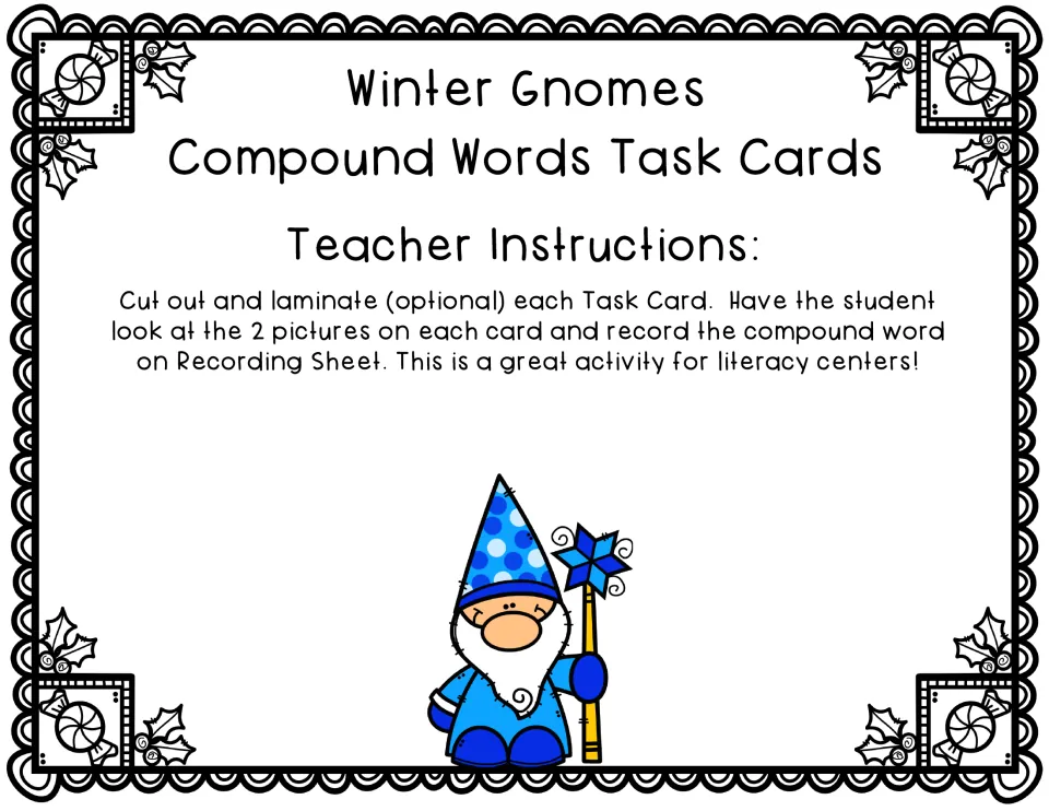 Teacher instructions: cut out and laminate each card; students look at the 2 pictures and record the compound word