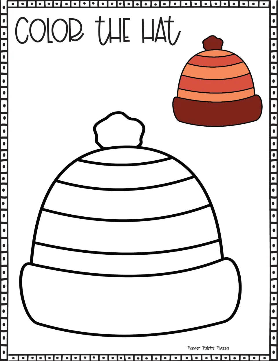 Color the Hat: students color a hat with horizontal stripes and a thick cuff, matching an orange and red sample