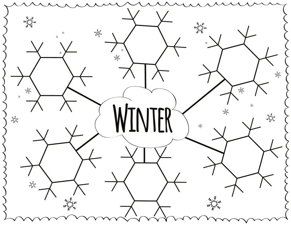 Winter story-planning mind map with the central word "Winter" and six spaces for developing related ideas