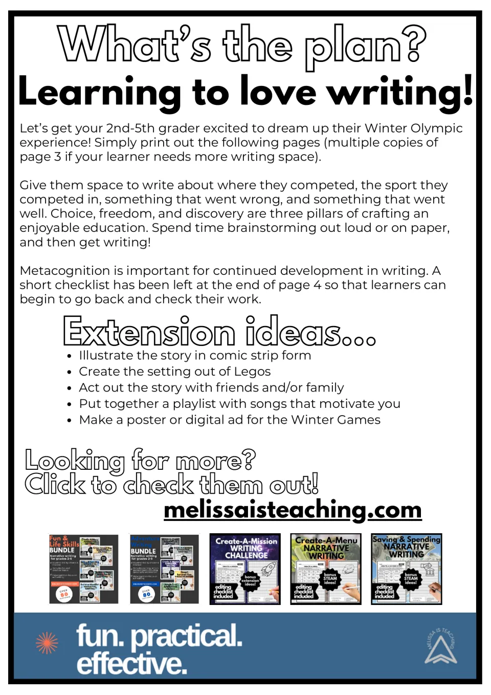 Teaching guide for the Winter Olympics writing challenge, with brainstorming advice and extension ideas