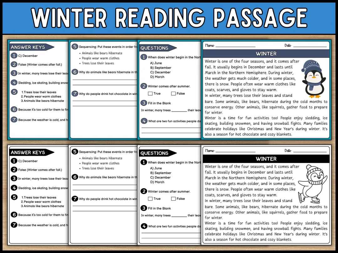 Free Winter Reading Comprehension Worksheets – cover